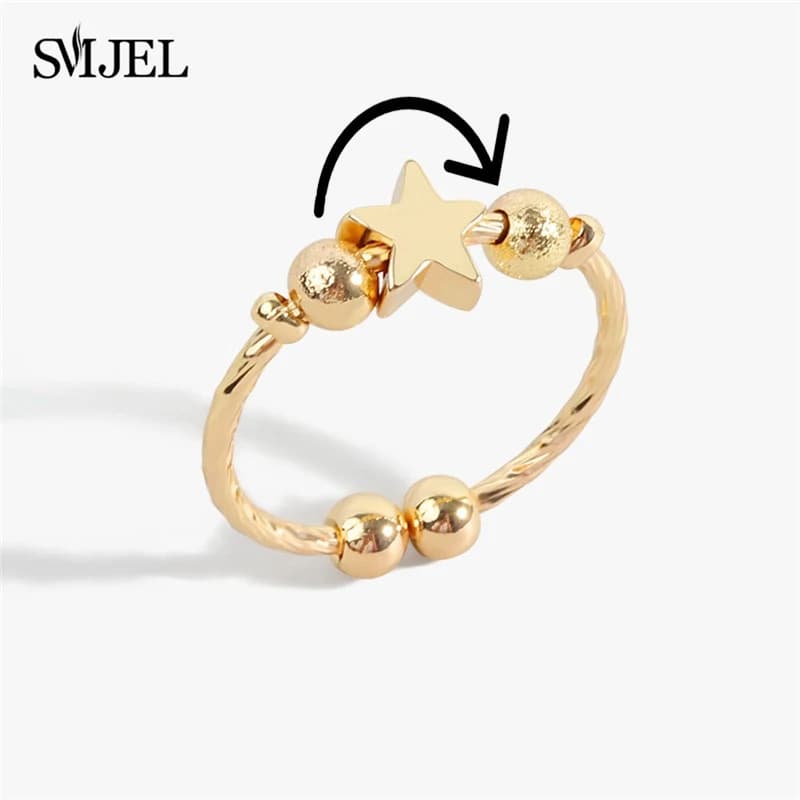 Perline di metallo smerigliato Fascino a stella Anelli di ansia per donne Ragazze Boho Design Spinner Spiral Fidget Ring Anelli De Ansiedad