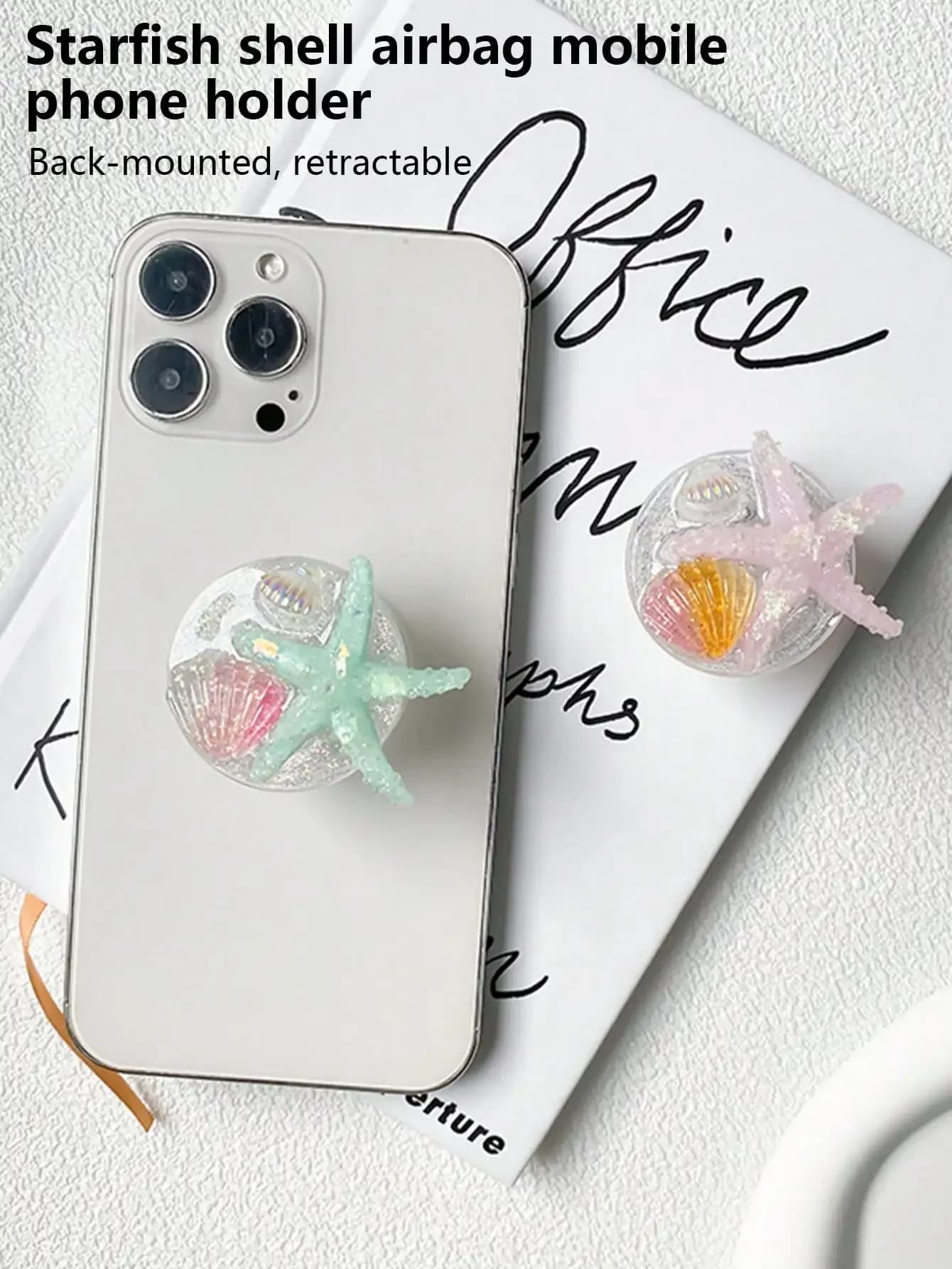 1pc Ocean Themed Phone Grip Stand, Seashell & Starfish Glitter Expandable Slouchy Phone/Tablet Holder, Multifunctional Adjustable Desktop Stand , Gift For Birthday, Family, Friends, Perfect gift