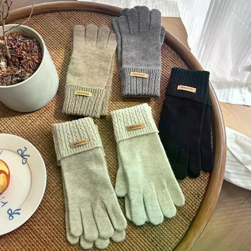 Guanti caldi lavorati a maglia tinta unita per uomo e donna Compatibile con touchscreen Autunno Inverno Attrezzatura da ciclismo all'aperto a prova di freddo
