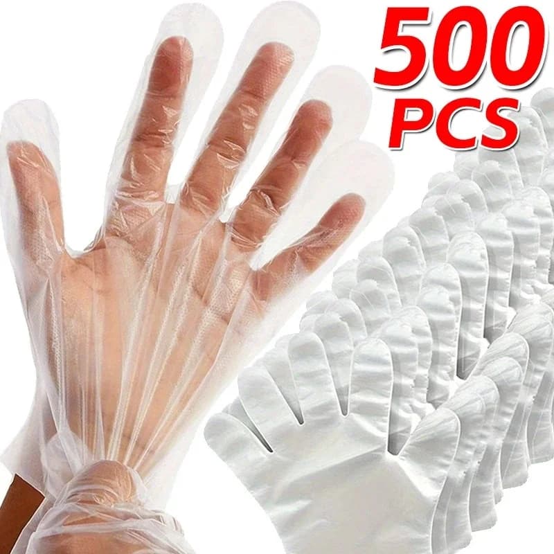 500Count Disposable Poly Plastic Gloves for Make Sourdough Bread, Food Prep Clear Gloves: BPA-Free, Latex-Free, Powder-Free, for Household Clean Food Handling Cooking Glove, One Size Multipurpose