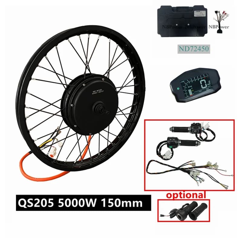 NBpower/QS205 V3 72v 5000W Ebike kit 150mm Dropout Motorcycle Electric Bike Motor Wheel with ND72450 Controller DKD Display