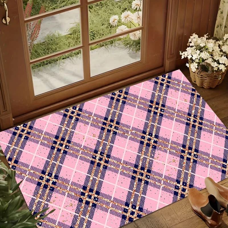 Telo Mare Piatto alla Moda con Motivo a Quadri | Design con glitter rosa e dorato, ad asciugatura rapida e assorbente, ideale per viaggi all'aperto, spiaggia
