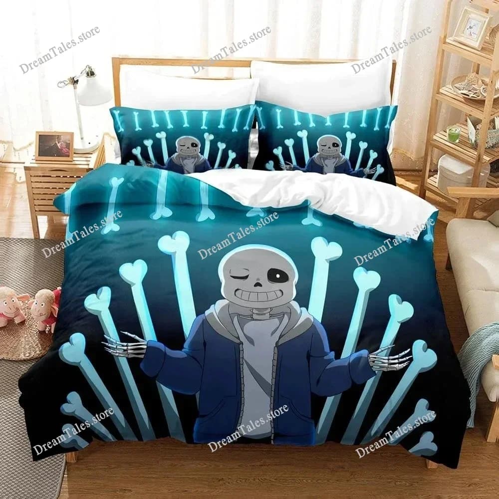 Set di Biancheria da Letto Undertale Sans, Singolo, Matrimoniale, Queen, King Size, per Adulti e Bambini, Set Copripiumino con Stampa 3D del Gioco