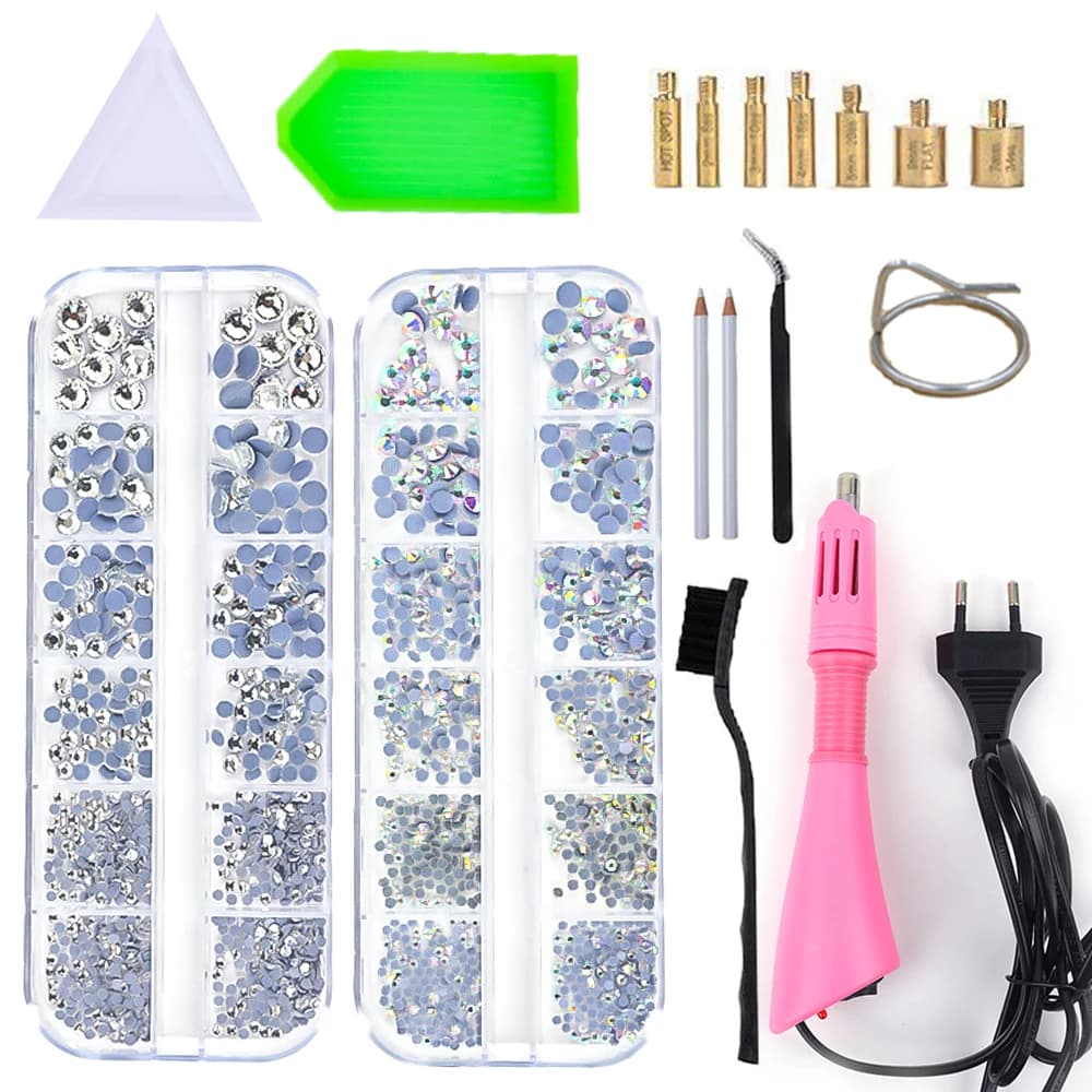 Kit di strumenti per l'applicazione di strass a caldo Hotfix Stone DIY, set di pinzette e pennelli e strass in vetro.