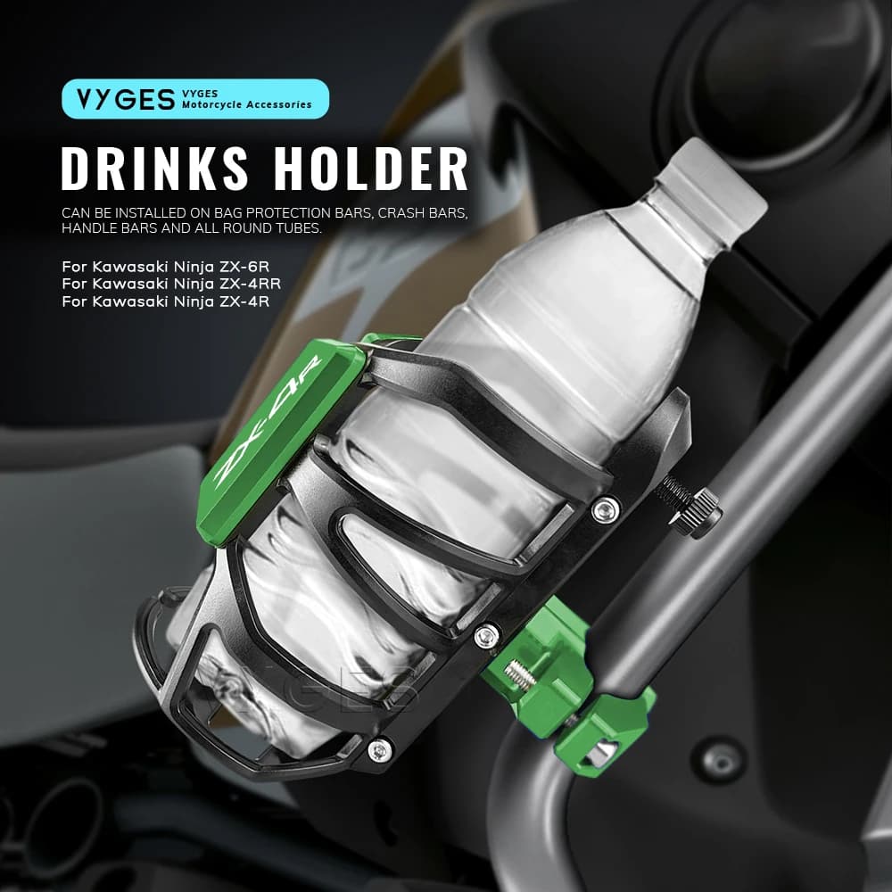 Motorcycle Bottle Holder, Drink and Glass Holder for Kawasaki Ninja ZX-6R ZX6R ZX-4RR ZX4RR ZX-4R ZX4R ZX4R
