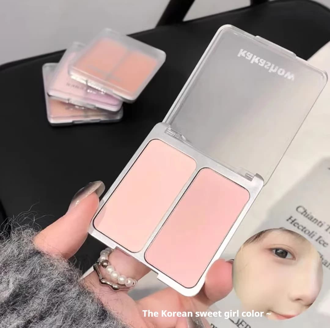 Kakashow Fard in polvere bicolore Fard per guance Bassa saturazione Colore chiaro Pseudo Colore semplice Espansione Colore Trucco naturale