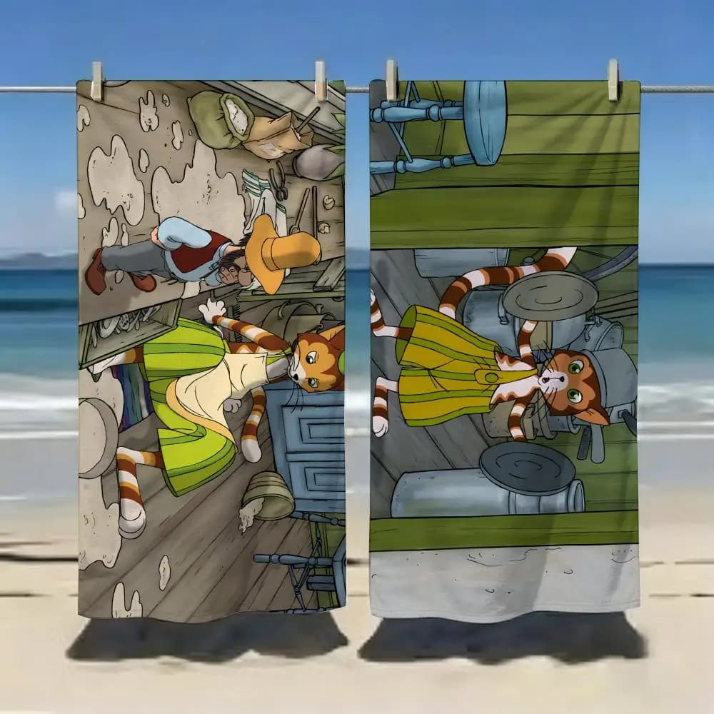 Cartoon P-Pettson and Findus Towel Microfiber soft Beach Towel for Travel Fitness Sauna Bathing Camping