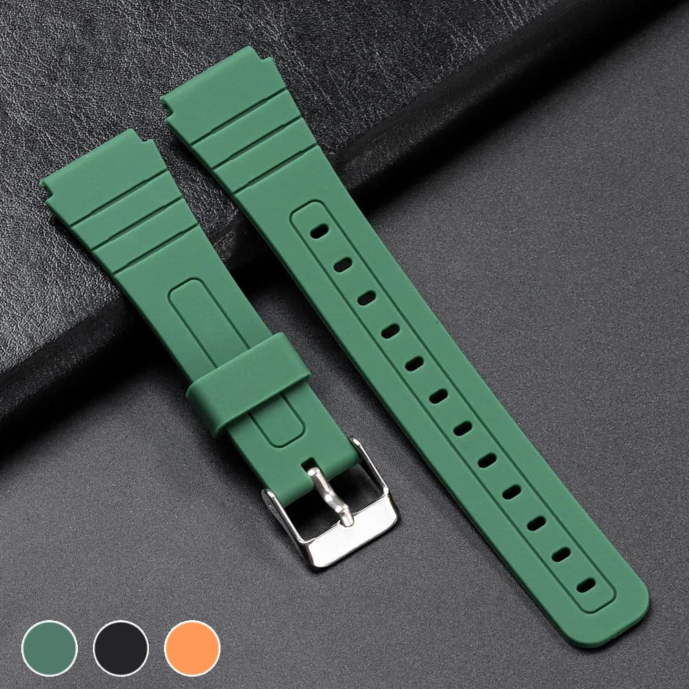 18mm Silicone Watch Strap for Casio W800H Black Bracelet for SGW400 F91W F84 F105/108/A158/168 AE1200/1300 Soft Sport Watchband