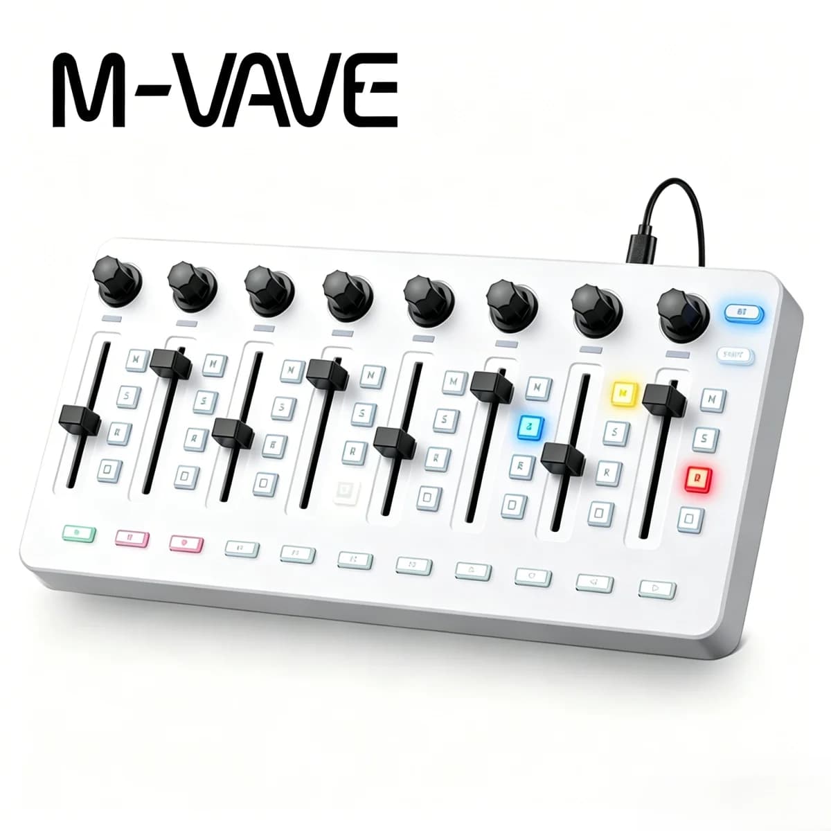 M-VAVE SMC-MIXER White Portable USB MIDI Keyboard Controller, 8 Channel Faders LED Indicator 43 Backlit Button 8 Endless Knobs
