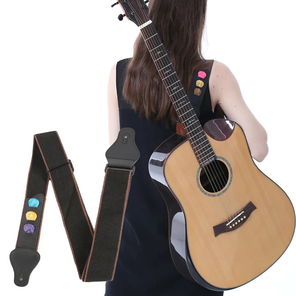 Tracolla Universale Regolabile in Nylon per Chitarra Elettrica, Basso e Chitarra Acustica con Porta-Plettro a 3 Pezzi, Leggera