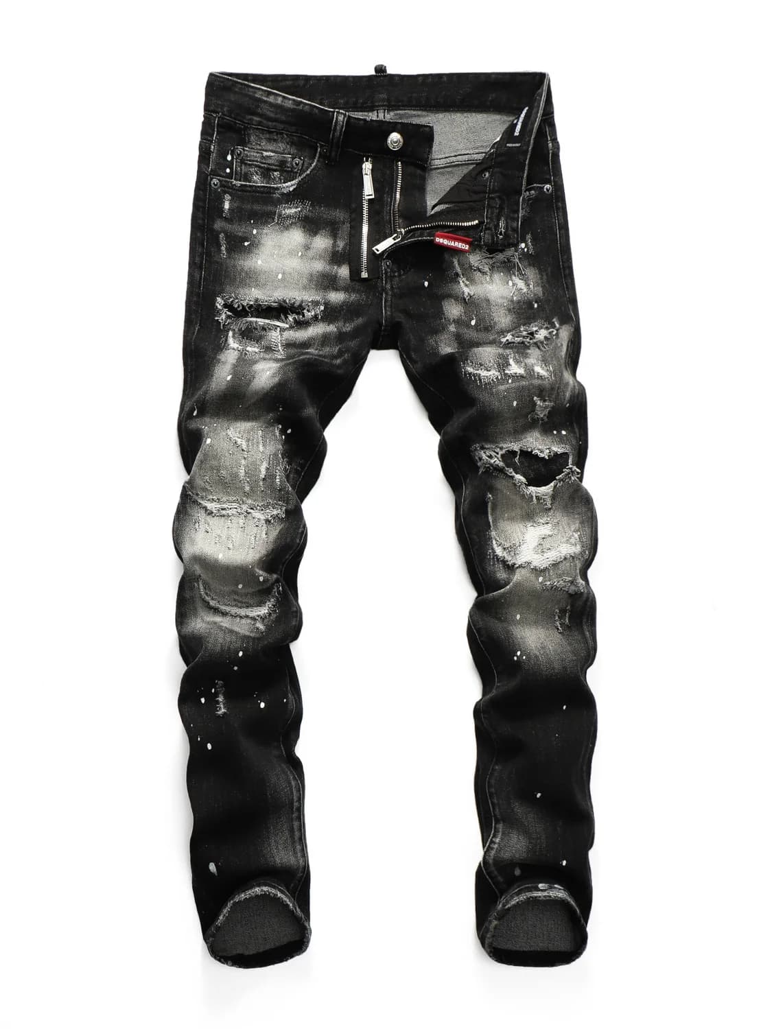 Jeans Skinny da Uomo alla Moda per Discoteca, Pantaloni in Denim D2 con Doppia Cerniera, Jeans in Cotone Lycra Resistenti all'Usura con Effetto Usurato e Strappi