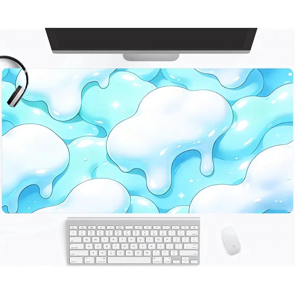 Tappetino per Mouse da Gaming di Grandi Dimensioni, Blu e Bianco, Effetto Liquido, XXL, per Computer, Tastiera e Scrivania