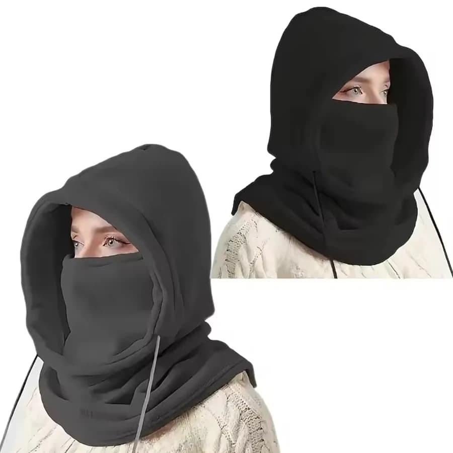 Unisex Winter Balaclava Knit Hood - Windproof Mask with Drawstring, Motorcycle Riding Headgea Warm Knitted Cap Cold Weather