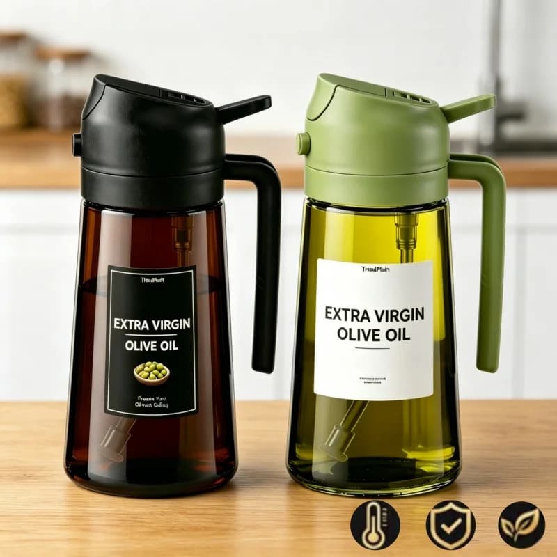 2-In-1 Spray Oil Pot Kitchen Oil Bottle Oil Control Spray Bottle Light-Proof Thickened Glass Oil Pot Oil Control Essential