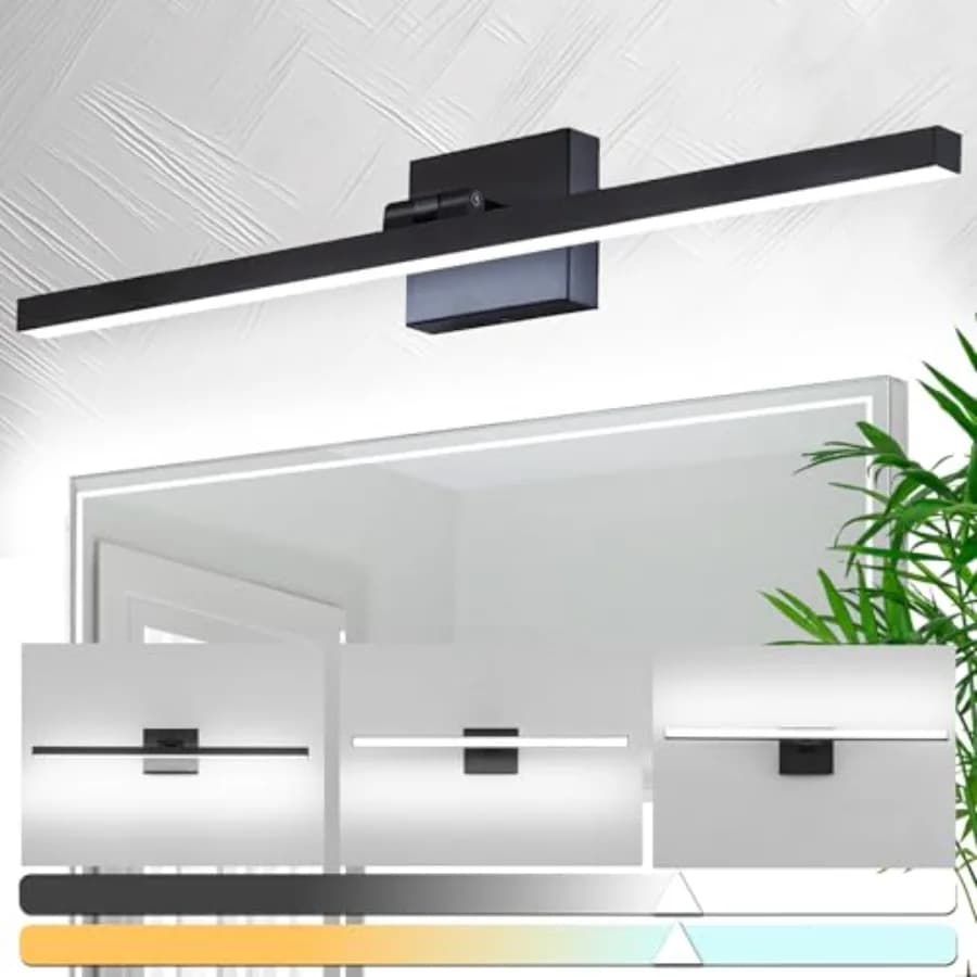 Lampada LED Moderna di Seconda Generazione per Specchio da Bagno, Nera, IP44, Installazione a Parete, 5CCT Regolabile, Bifacciale, 18