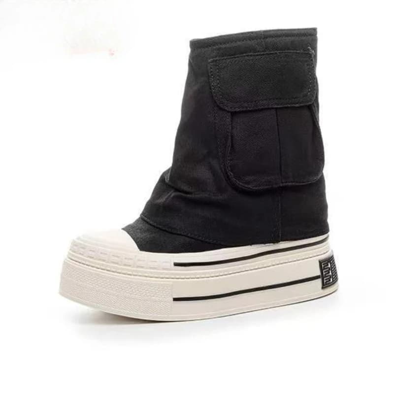 14CM Nuovo Denim Tela Donna Autunno Primavera Nascosto Alto Sintetico ZIP Stivaletti alla caviglia Appartamenti Piattaforma Stivaletti con zeppa Scarpe moda