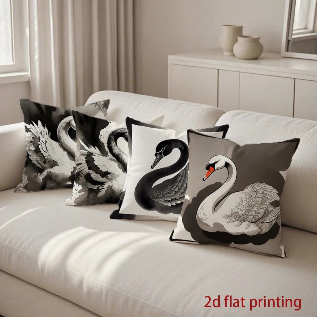 2D black and white swan pattern, suitable for sofa, bedroom, car