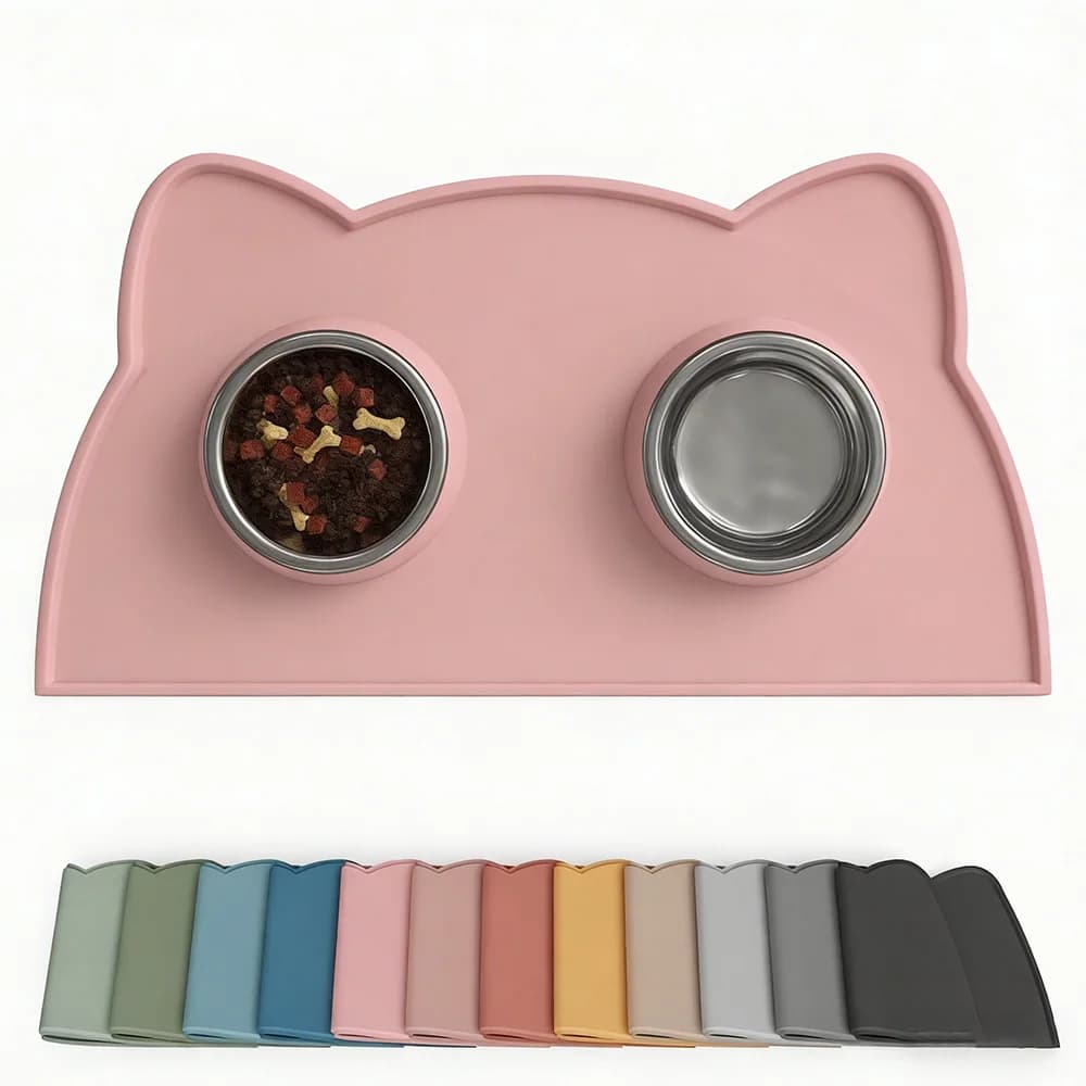 Tappetino per l'alimentazione di cani e gatti, sottile in silicone impermeabile, tappetino per ciotole con bordo rialzato, tovaglietta per gatti