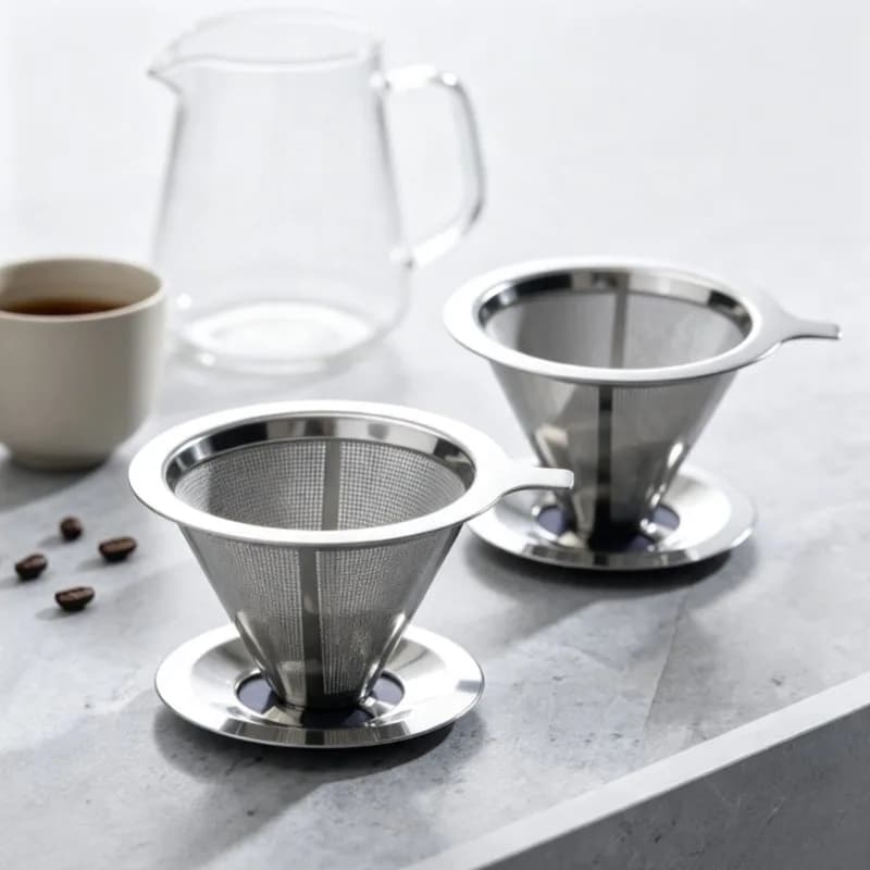 Pour Over Coffee Dripper, Stainless Steel Coffee Filter, Paperless Reusable Double Layer Cone Filter For Coffee Maker