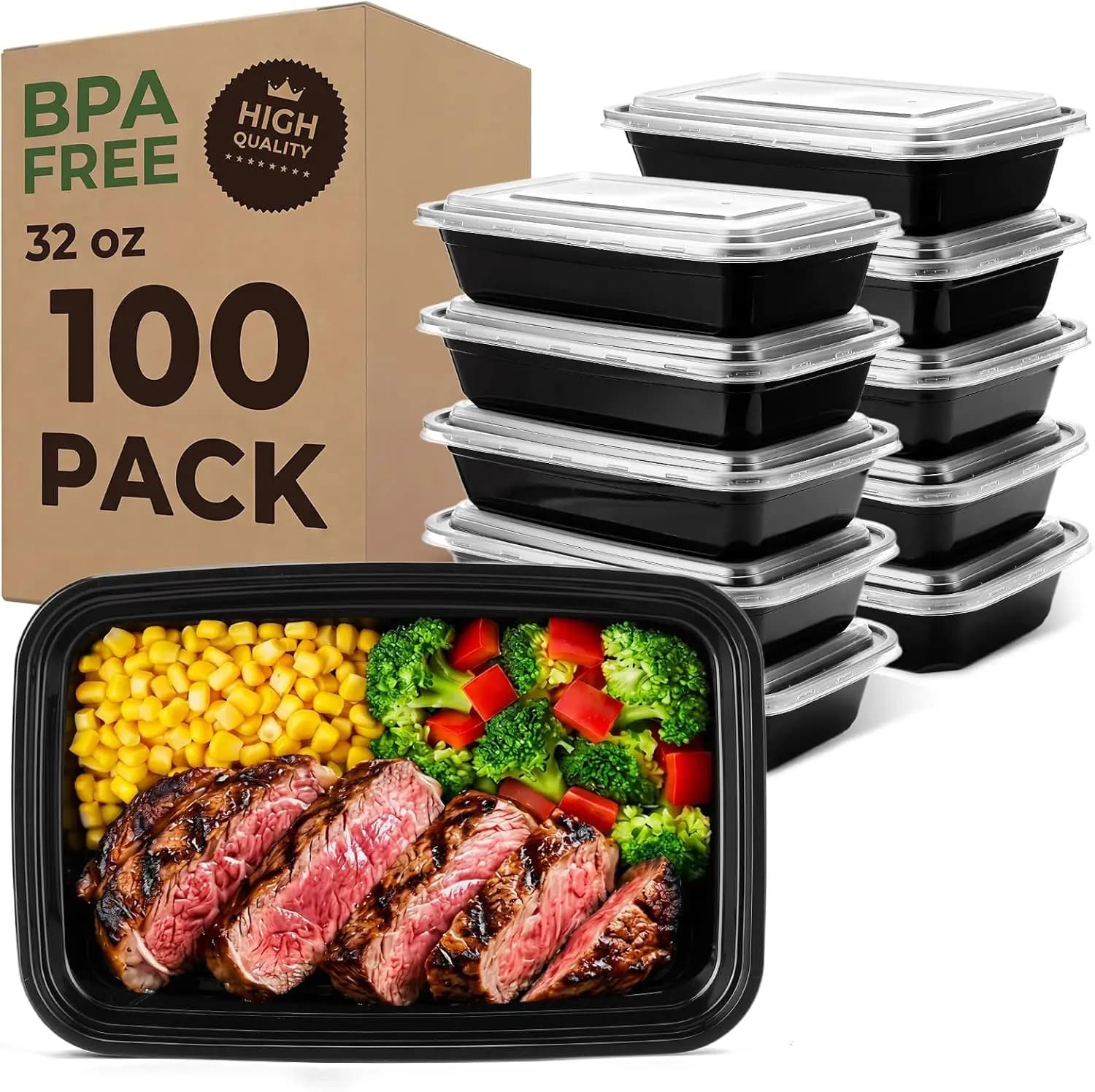 Contenitori per la preparazione dei pasti da 32oz, confezione da 100 con coperchi, scatole bento riutilizzabili, adatte a microonde/congelatore/lavastoviglie, senza BPA