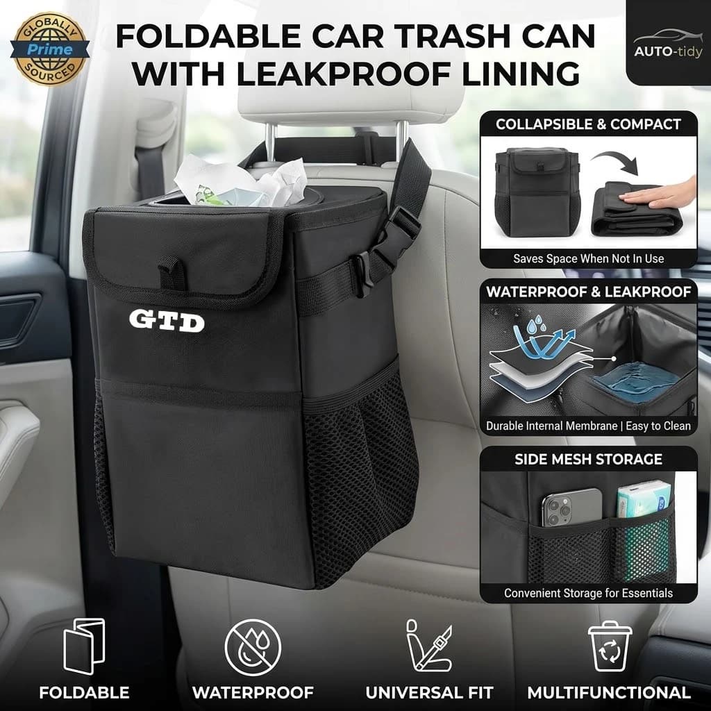 Foldable portable leak-proof waterproof lid car trash can with large capacity For GTD Emblem Passat Golf Santana Tiguan Touran