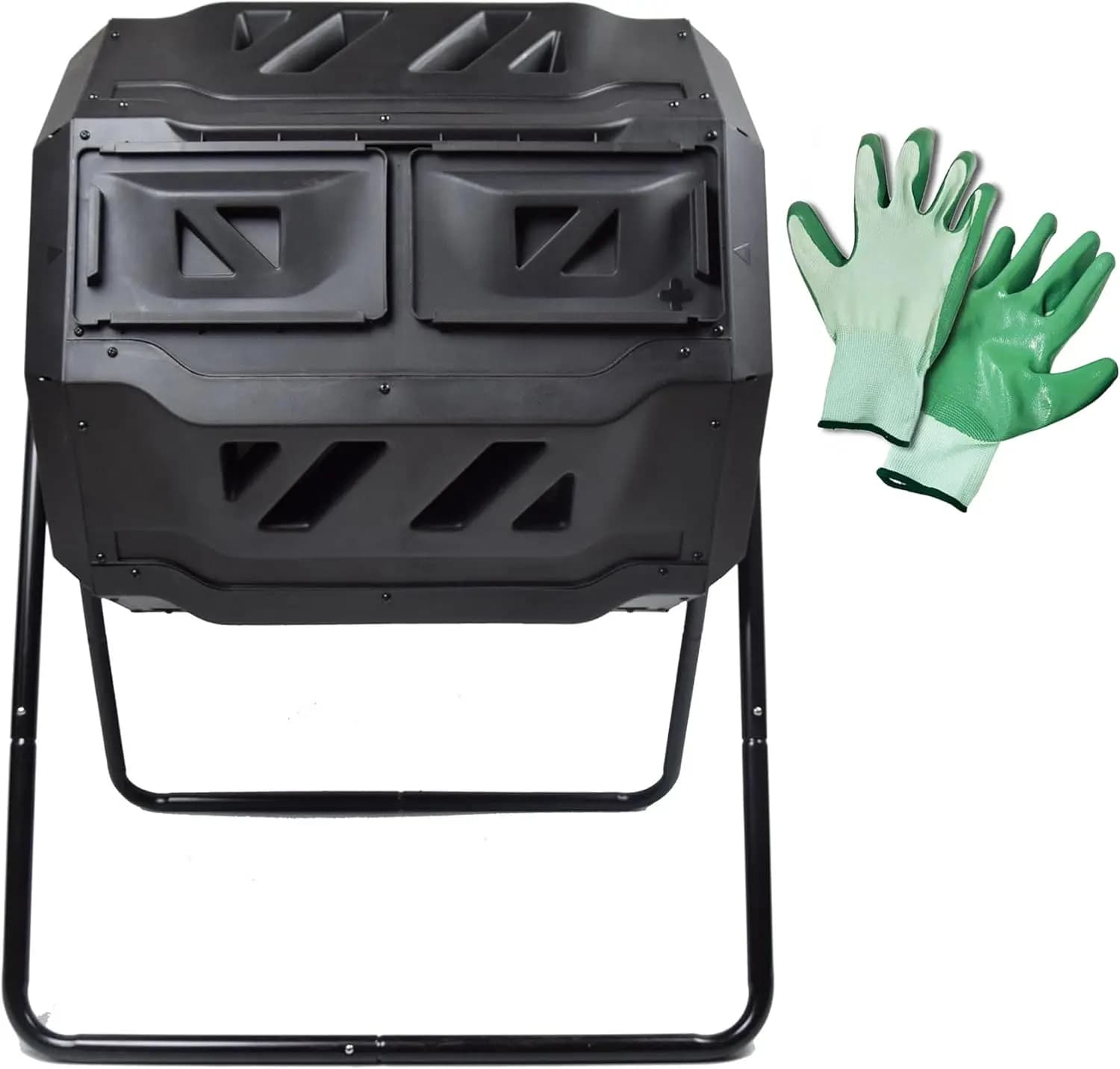 Bicchiere per compost a doppia camera da 42 galloni per giardino, nero - Contenitore per compost esterno efficiente