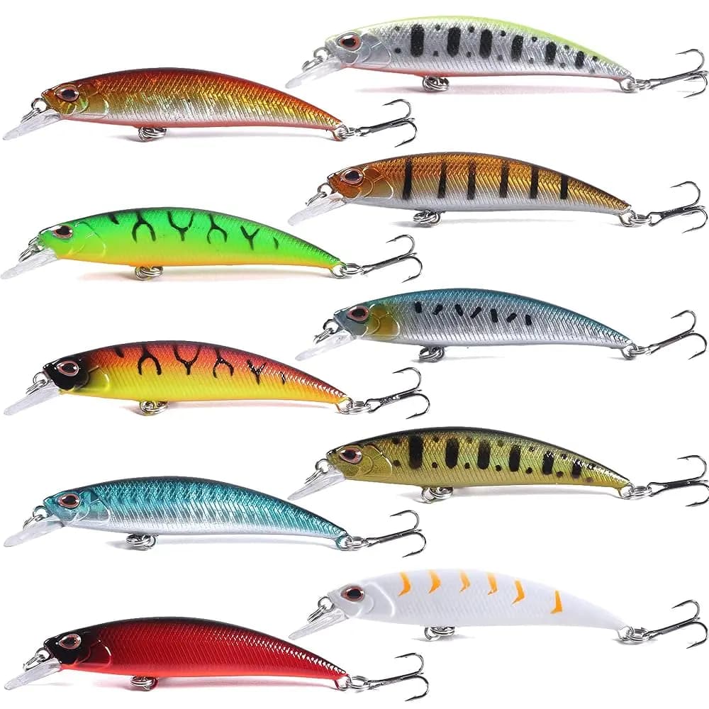 Esche Artificiali Jerkbait per la Pesca al Bass, Esche Minnow con Scatola Porta Attrezzi per Acqua Dolce e Salata, 10 Pezzi