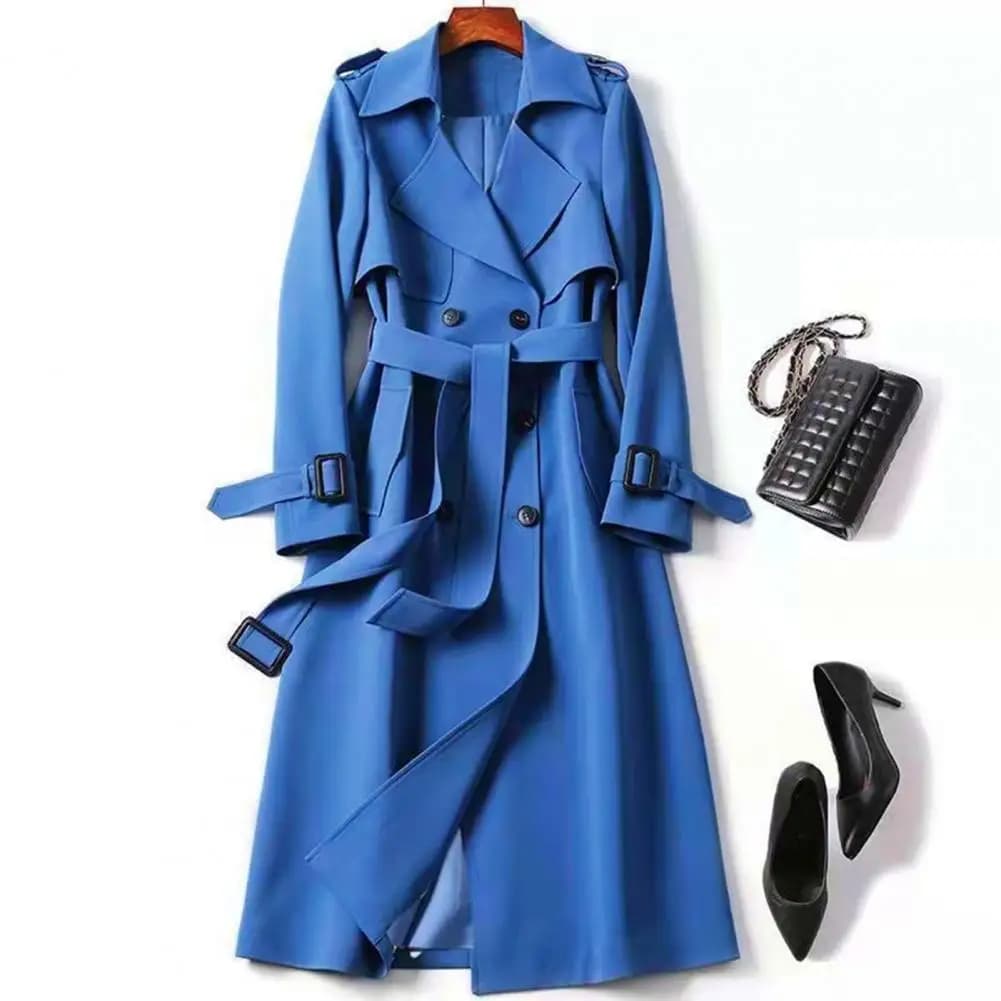 Cappotto di lana da donna doppiopetto 2024 Autunno lungo giacca a vento lunga colletto rovesciato cintura cappotto da donna di media lunghezza giacca da donna