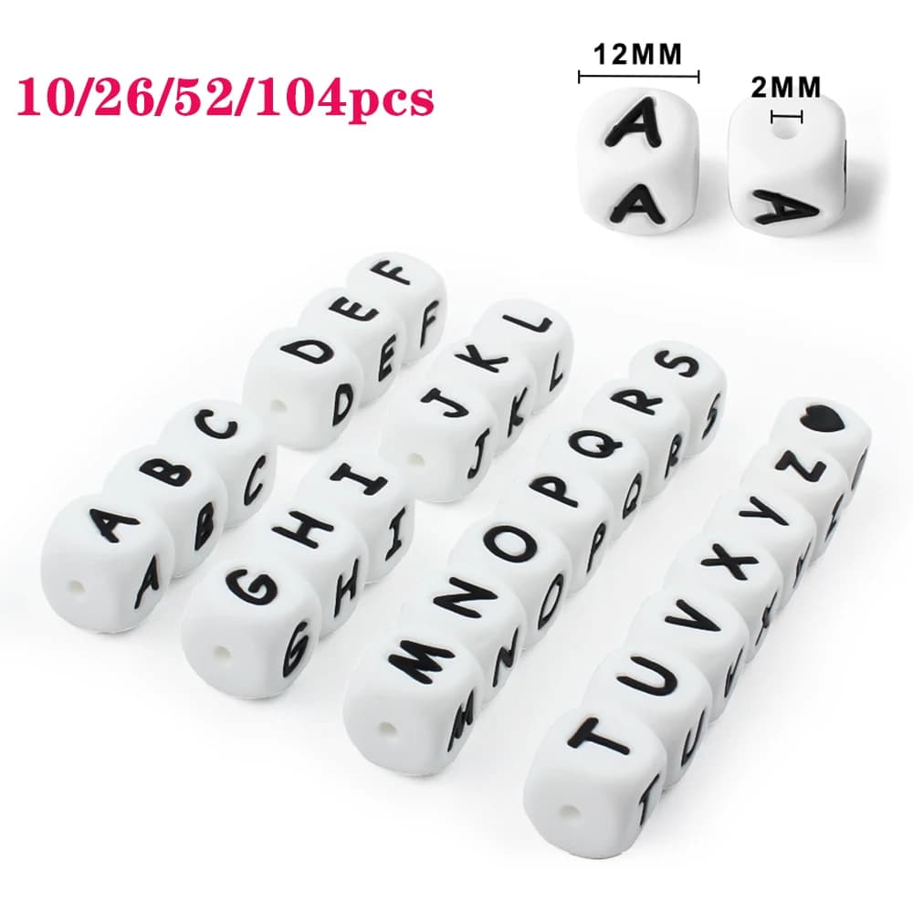 10/26/52/104pcs lettere perline 12mm silicone alfabeto perline focale perline sparse fai da te penna in rilievo decorazione per la creazione di gioielli