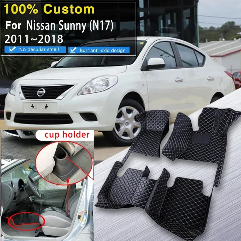 Tappetini auto completi per Nissan Almera Sunny N17 2011 ~ 2018 Tappetini impermeabili Alfombrillas Coche Tappetini per auto Set completo Auto Ac