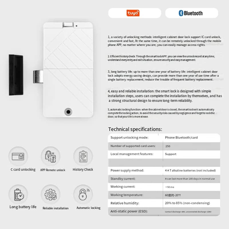 Serratura Intelligente Bluetooth Tuya per Armadietti e Cassetti