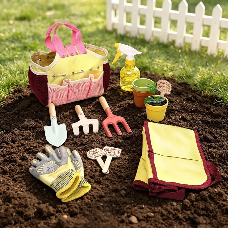 Kids Garden Tool Set Pretend Play Outdoor Shovel Rake Trowel Watering Pot Apron Glove Planting Beach Toy Children Birthday Gift