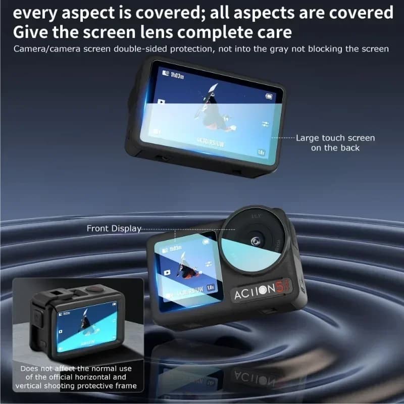 2 Set protezione schermo + protezione obiettivo + pellicola schermo anteriore ultra-trasparente antideflagrante per accessori fotocamera DJI Osmo Action 5 Pro