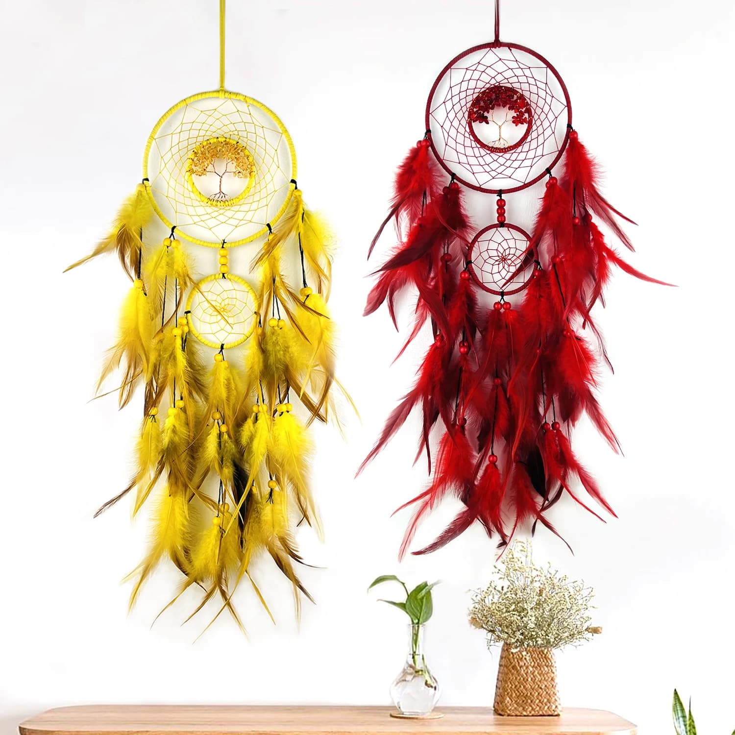 Crystal Tree of Life Feathers Dream Catcher Large Wall Hangings Ormaments Bedroom Decorations Home Decor Wall Pendnats for Girls