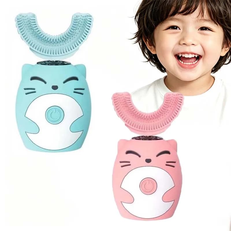 Spazzolino sonico ricaricabile a forma di U per bambini, pulizia intelligente a 360 gradi, sbiancamento dei denti, uso domestico