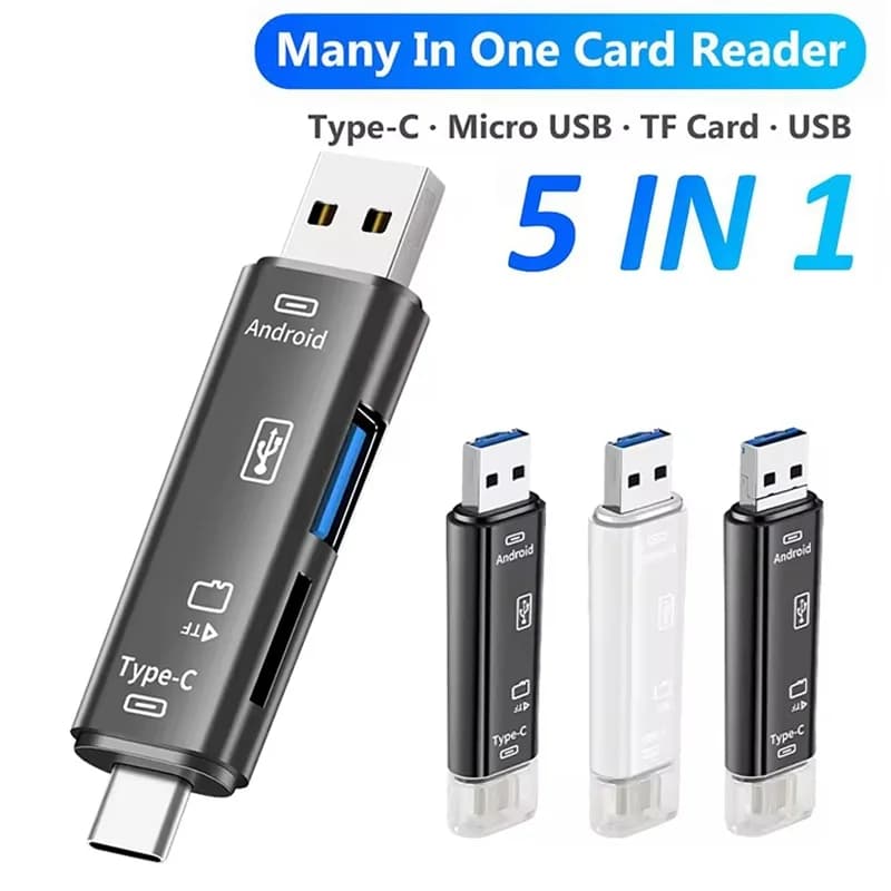 5 In 1 Office Travel Data Multifunction Memory Card Reader TF SD Memory Reading For Phone Tablet Laptop PC Compact OTG Adapter