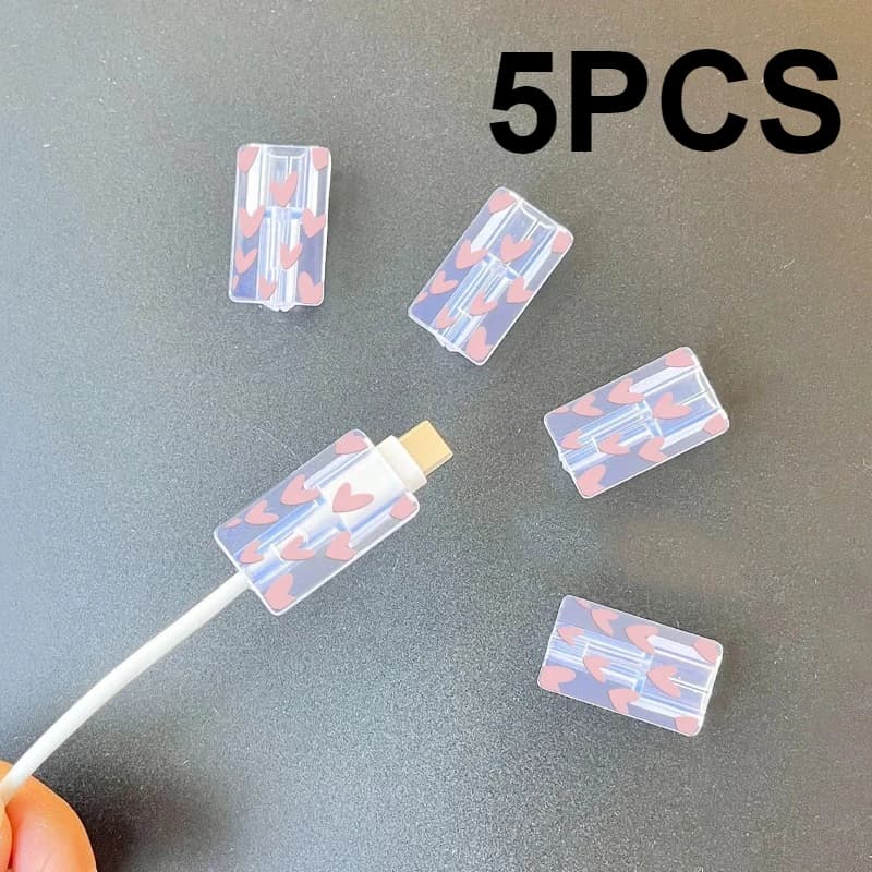 5pcs Soft Silicone Charger Cable Winder Cord INS Pink Love Case Clip for Apple IPhone Data Fast Charging Cable Protector Sleeve