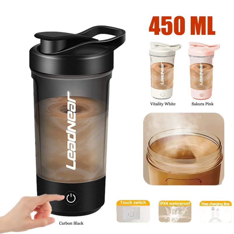 Nuovo shaker auto-mescolante ricaricabile USB per frullati proteici, sostituti dei pasti, tazze portatili per miscelare durante lo sport.