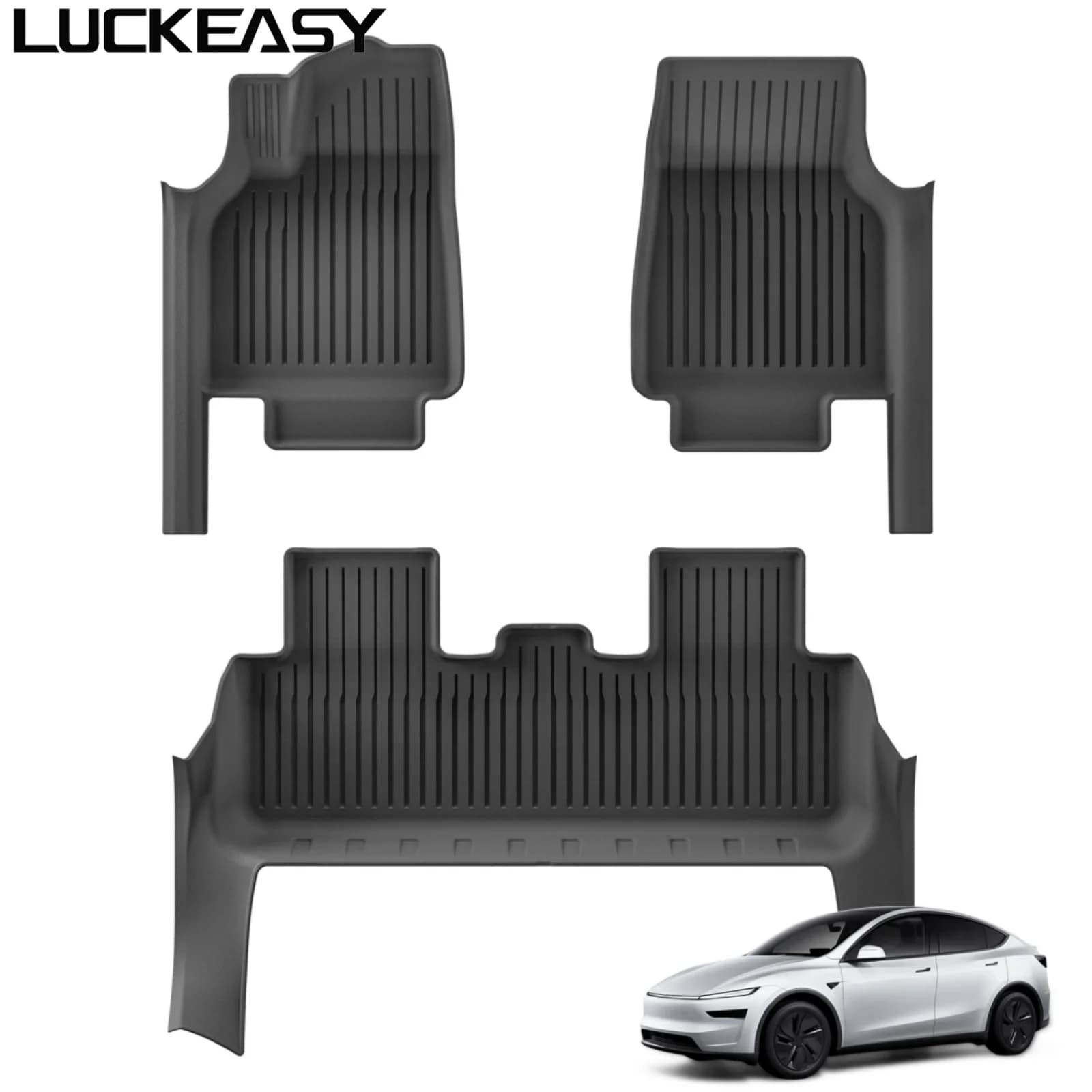 LUCKEASY for Tesla Model Y 5 places Launch 2025 2026 Juniper LHD Car Mats TPE Car Mat with protective cover for doormat Black