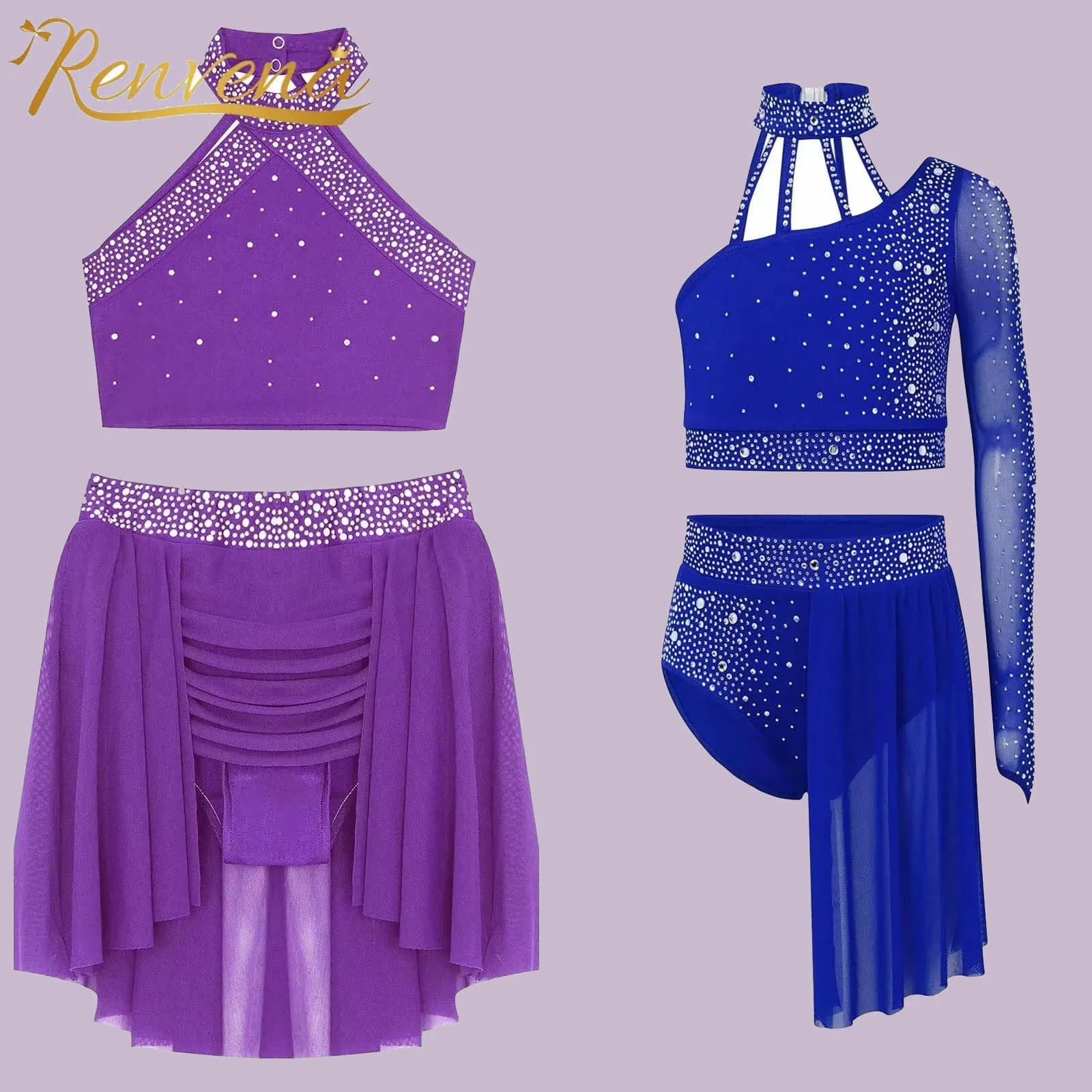 Set Top Corto in Rete Trasparente e Gonna per Ragazze, Costume da Danza Classica, Abbigliamento per Ginnastica, Outfit per Danza Contemporanea e Lirica per Adolescenti