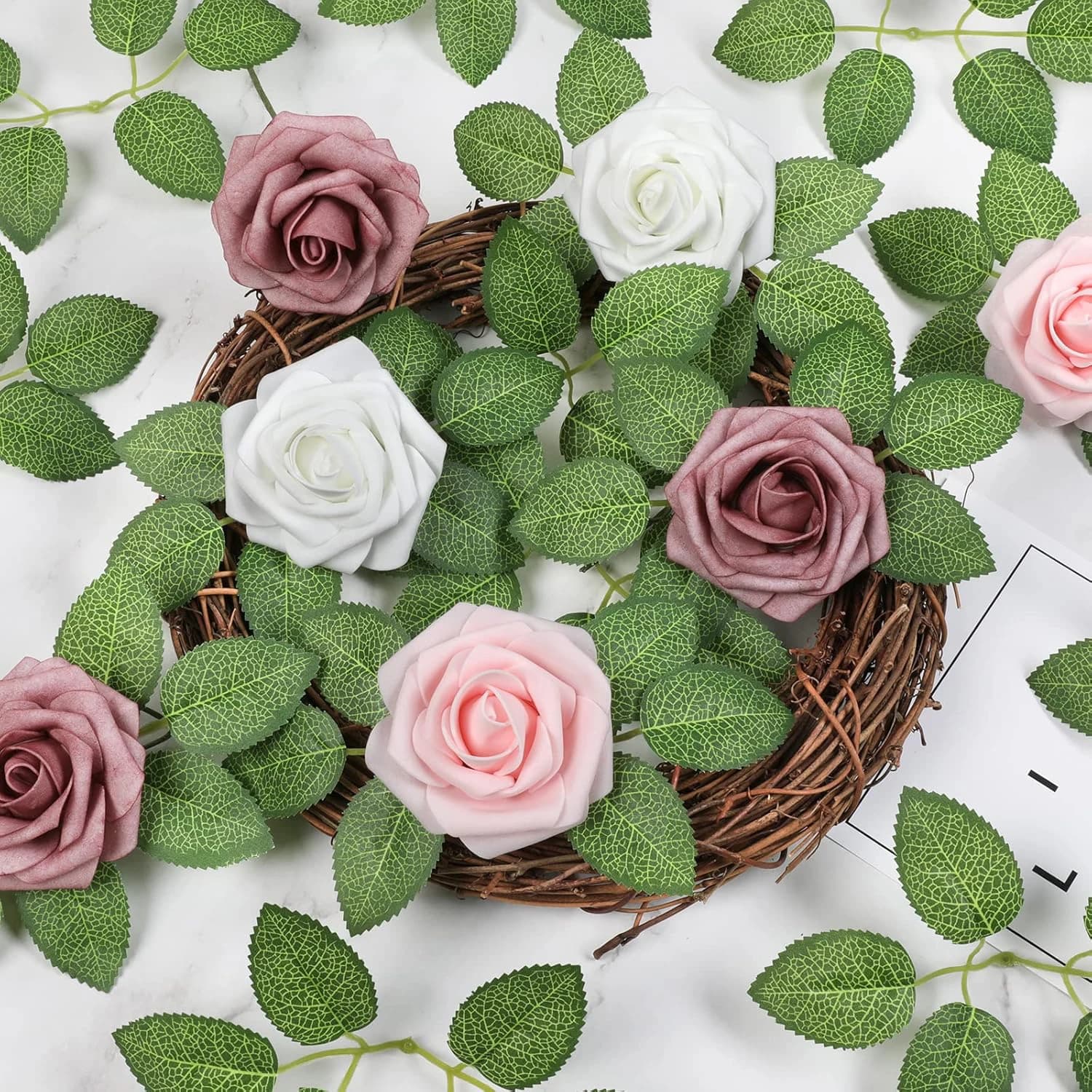 50/100 Pezzi Rose a Sei Foglie Foglie Decorazioni natalizie Casa Camera Matrimonio Sposa Accessorio da polso Fiori decorativi Piante artificiali