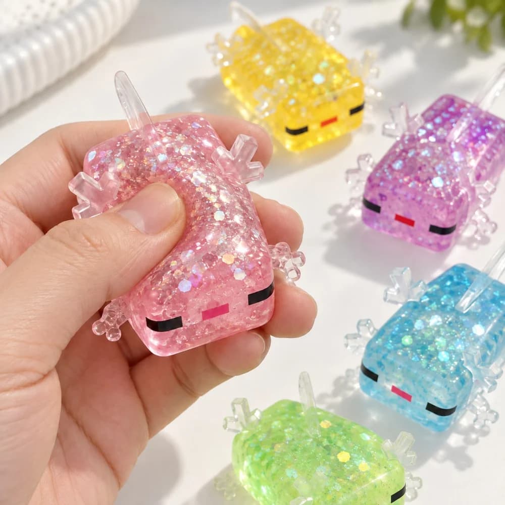 Transparent Salamander Squishy Toy for Multi-Item Party Favor Packs 1Pc Glitter Sensory Squeeze Toy Back to School Reward