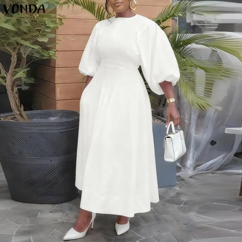 VONDA Estivo Elegant Women's Dress Plus Size 5XL, Long Casual Dress with 3/4 Sleeves, Maxi Sole Dress 2026, Fashion Color Unit, Office Dress OL