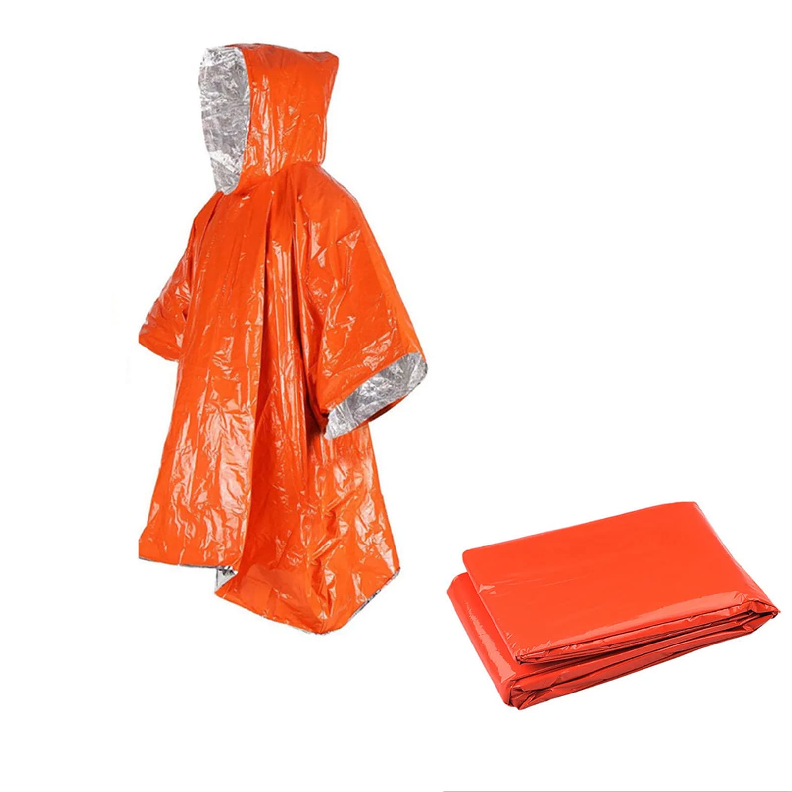 Poncho antipioggia con pellicola di alluminio usa e getta di emergenza - Impermeabile, freddo - Abbigliamento antipioggia isolante e coperta di sopravvivenza per il campeggio