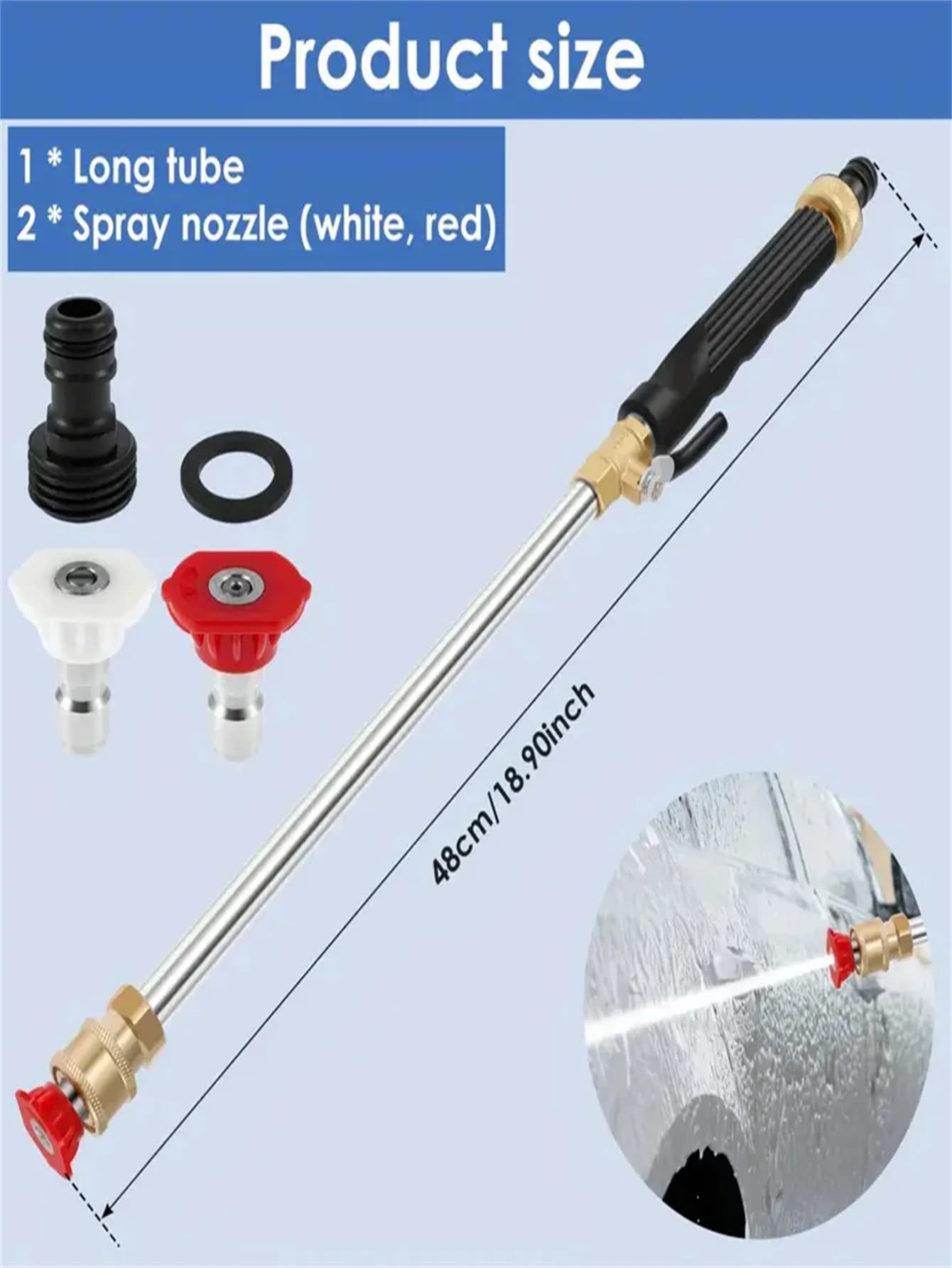 Braccio spray per pulizia ad alta pressione per impieghi gravosi con due ugelli - Accessori multifunzionali per tubi dell'acqua da giardinaggio per una pulizia efficiente di automobili e cortili, utilizzando una lega di alluminio durevole e non richiede batterie