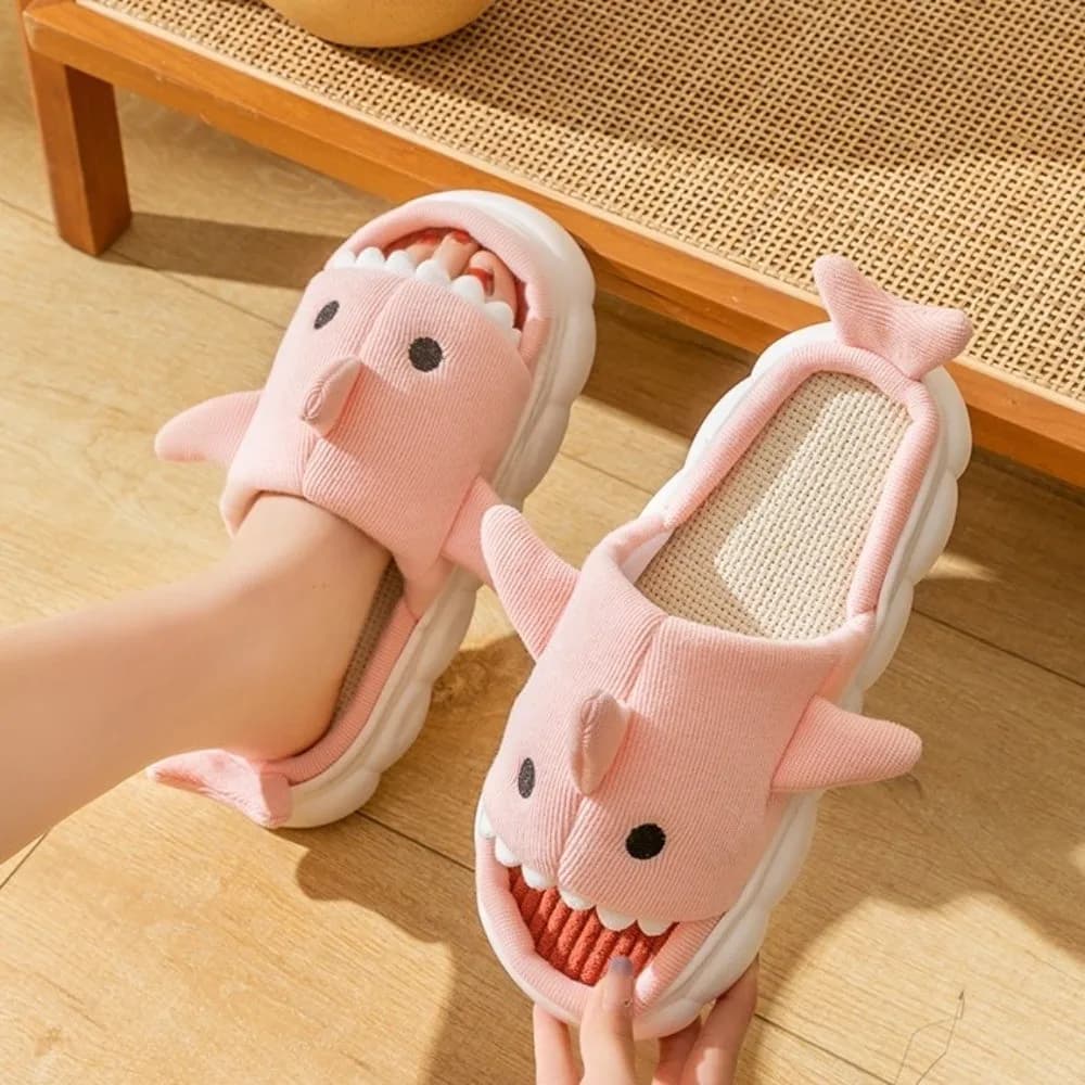 Slippers in linen sharks Slides in plush Mocassini Animals Winter soft Slippers Soft slippers in non-slip warm fur Adults