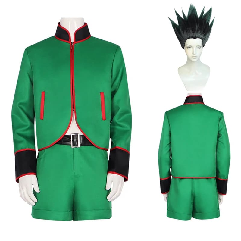 Costume da Cosplay Anime Hunter Gon Freecss con Parrucca, Abito Verde Unisex per Halloween e Feste in Maschera