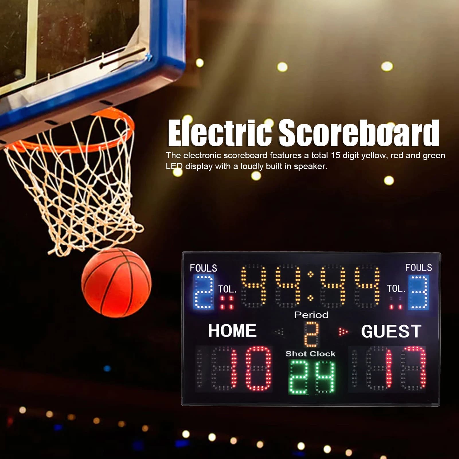 Tabellone segnapunti elettronico a 15 cifre Segnapunti elettrico portatile digitale a LED per pallacanestro pallavolo