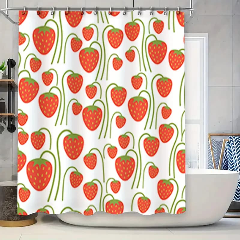 Tenda da bagno con fragole, fodera per doccia impermeabile per l'arredamento del bagno, motivo floreale moderno