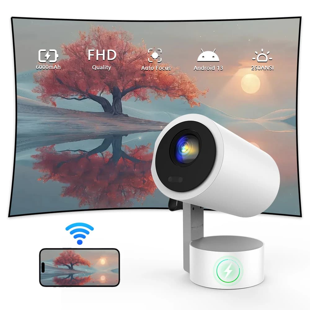 6000mAh Smart Android13 R3P Mini Projector 4K 1080P Auto Focus/Keystone Home Theater Portable Mini